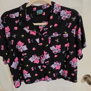 A.LAB Kona Teddy Bear Black Crop Short Sleeve Button 